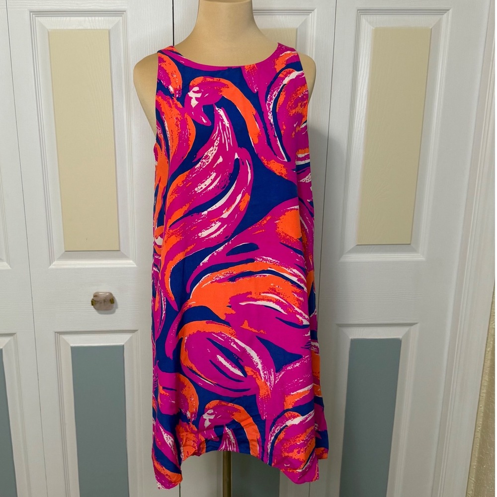 Lilly Pulitzer Pink Orange‎ Flamingo Silk Swing Top Dress 23198 Womens XS